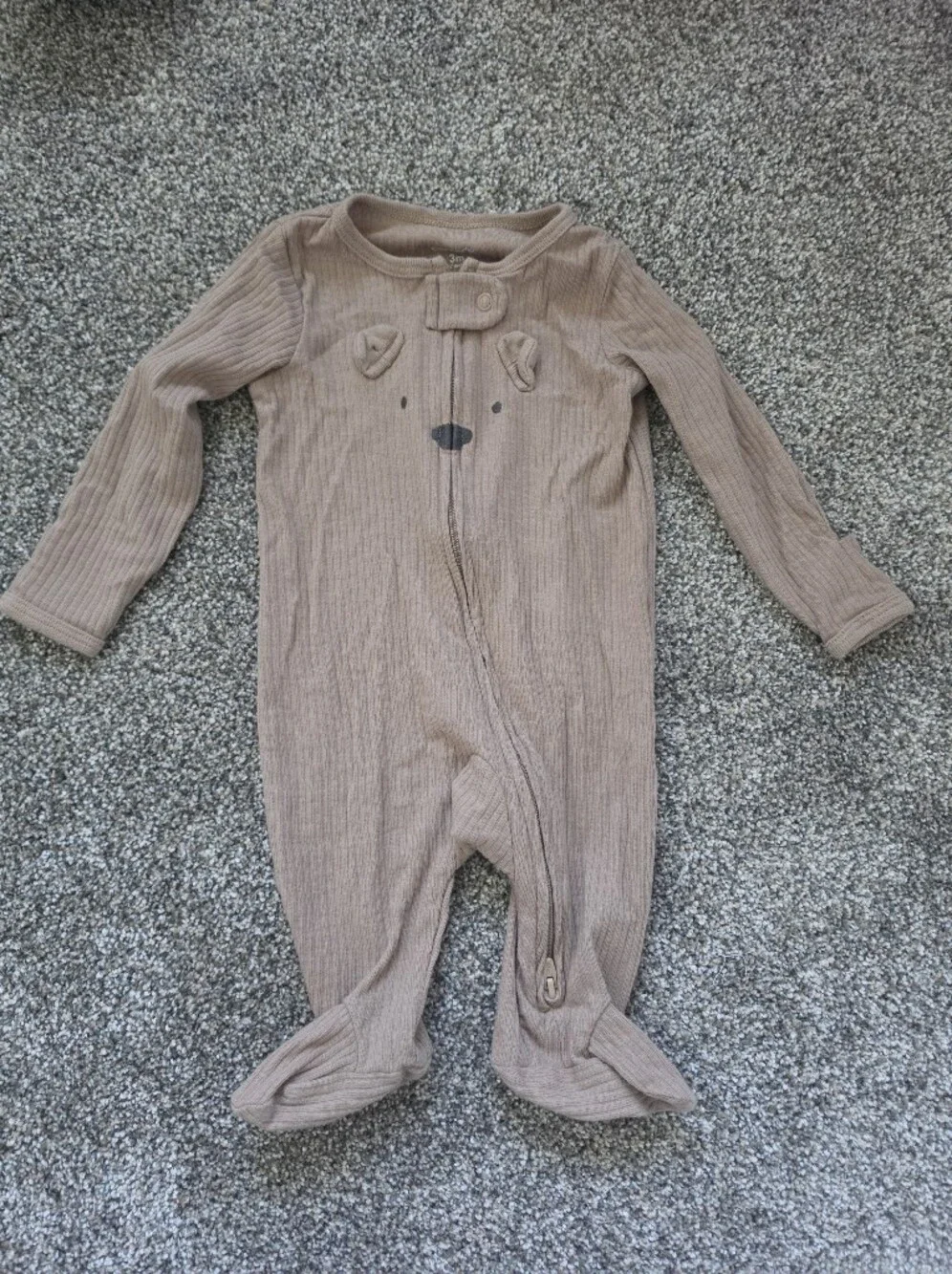 Carter's Brown Ribbed Bear & Cream Animal Print Footed One-Pieces (3 Pack)